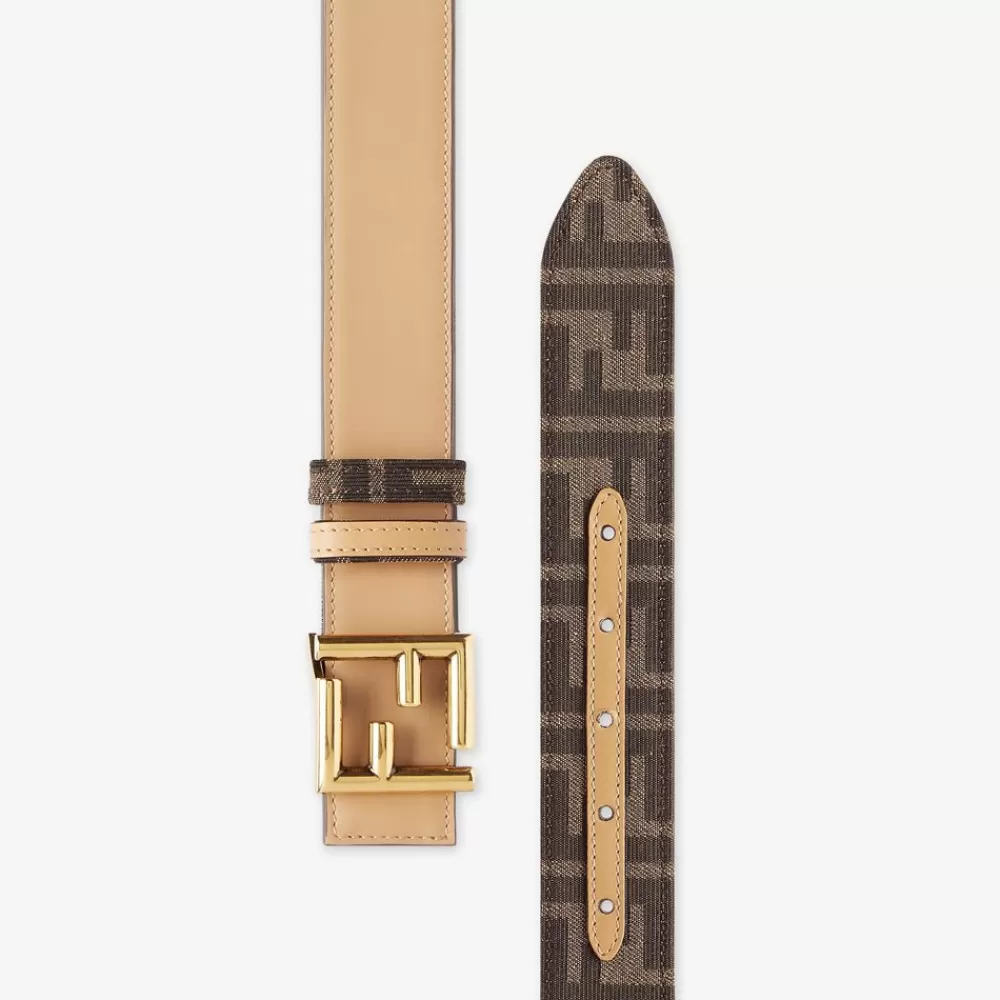 Cinture>Fendi Cintura Reversibile In Pelle Beige E Tessuto Ff