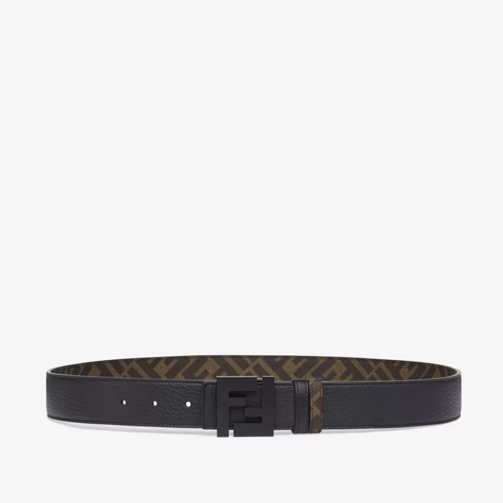 Cinture>Fendi Cintura Reversibile In Pelle E Tessuto Marrone