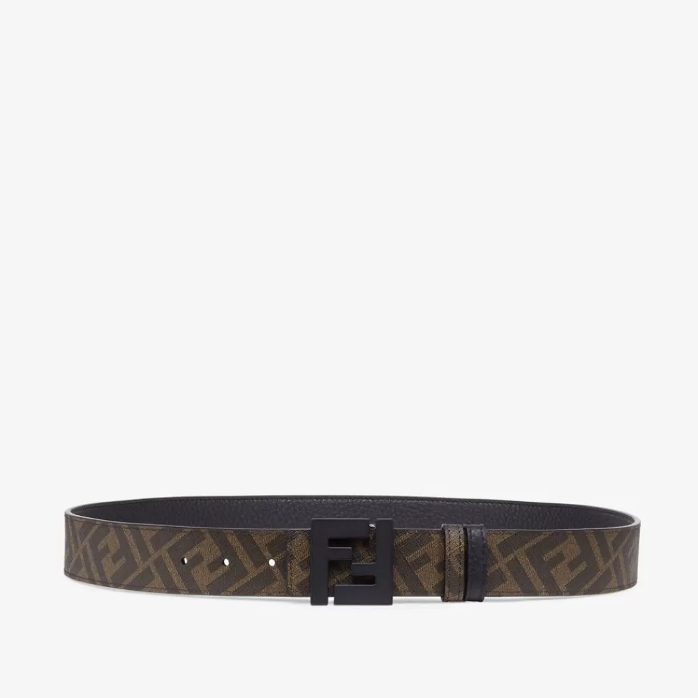 Cinture>Fendi Cintura Reversibile In Pelle E Tessuto Marrone