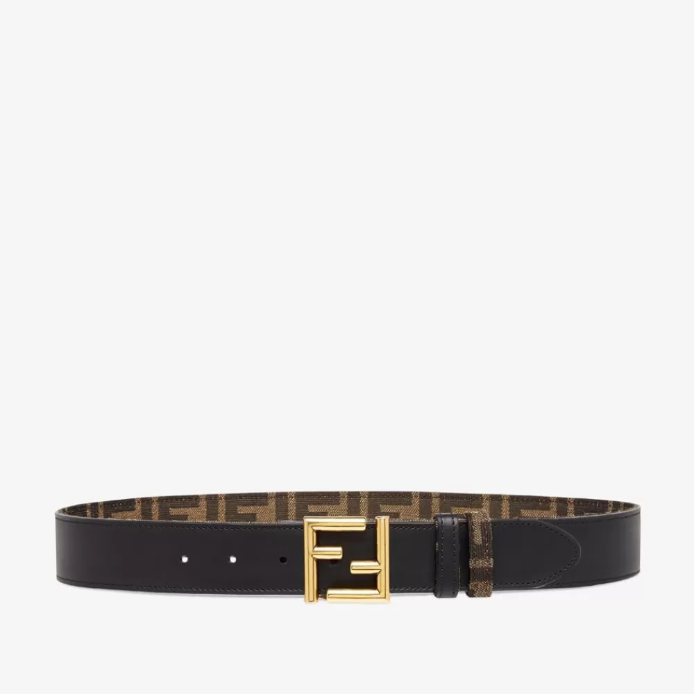 Cinture>Fendi Cintura Reversibile In Pelle Nera E Tessuto Ff
