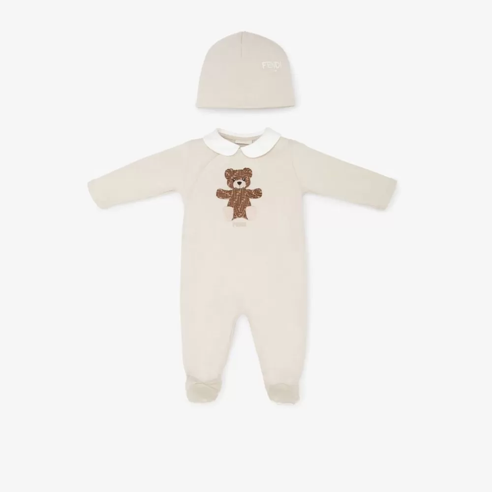 Bambina>Fendi Completino Con Orsetti In Jersey Beige