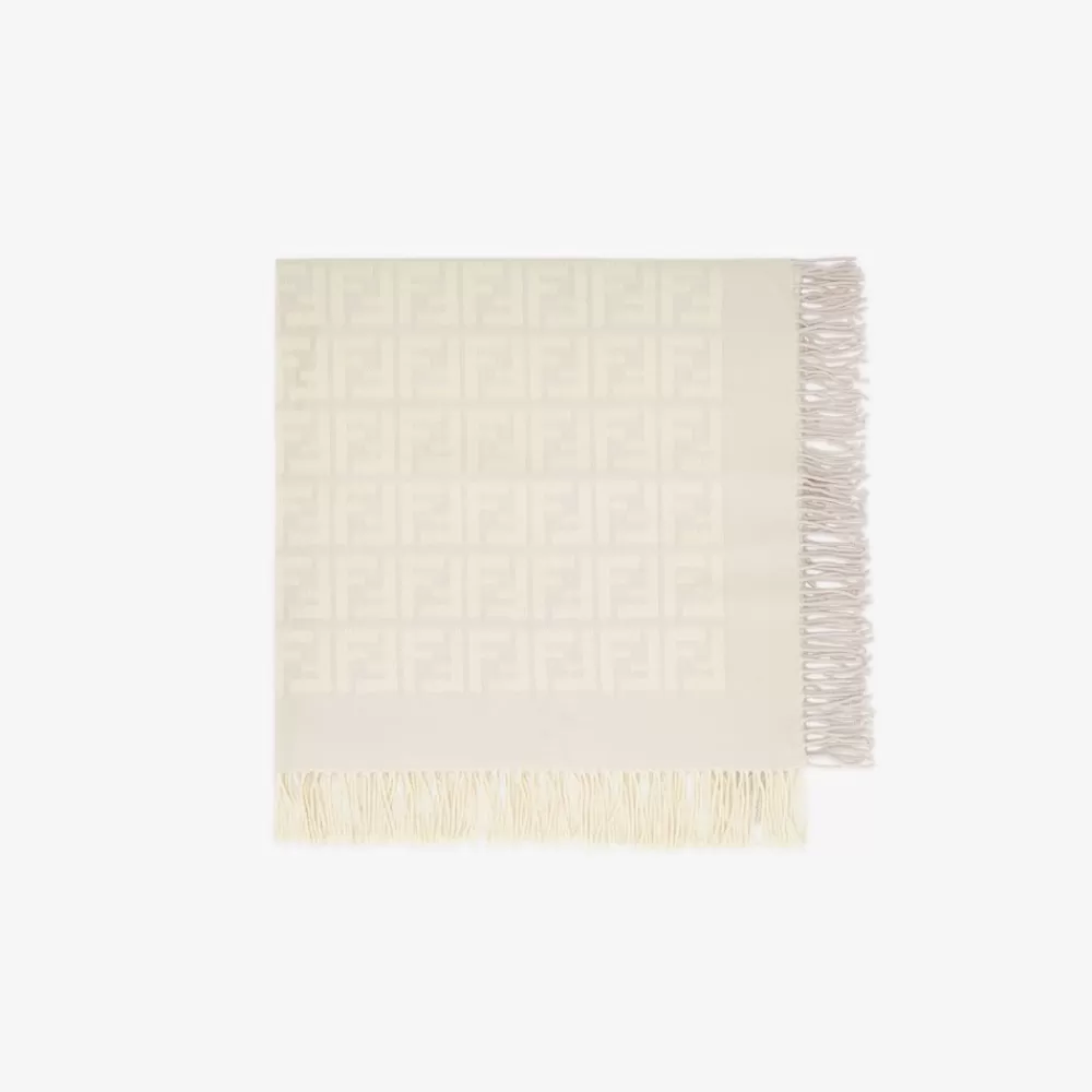 Bambina>Fendi Coperta Baby In Lana E Cashmere Beige Con Logo 3D All-Over