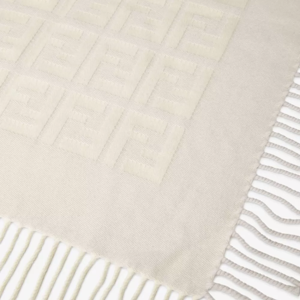 Bambina>Fendi Coperta Baby In Lana E Cashmere Beige Con Logo 3D All-Over