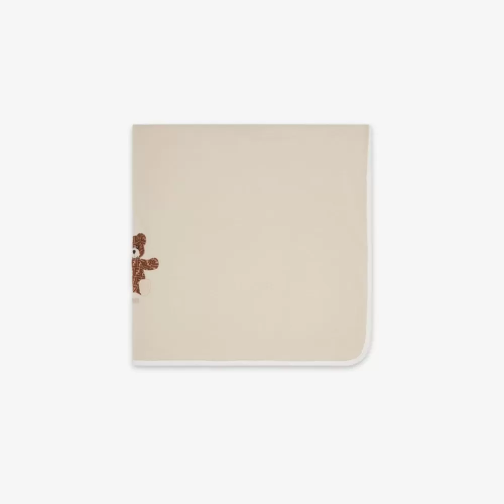 Bambina>Fendi Coperta In Jersey Beige Con Ricamo