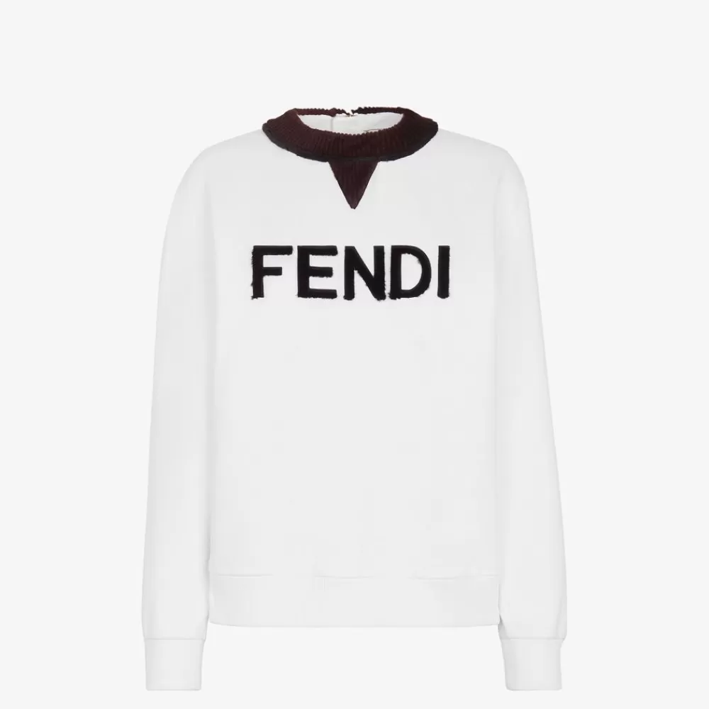 T-Shirt E Felpe>Fendi Felpa In Jersey Bianco E Visone