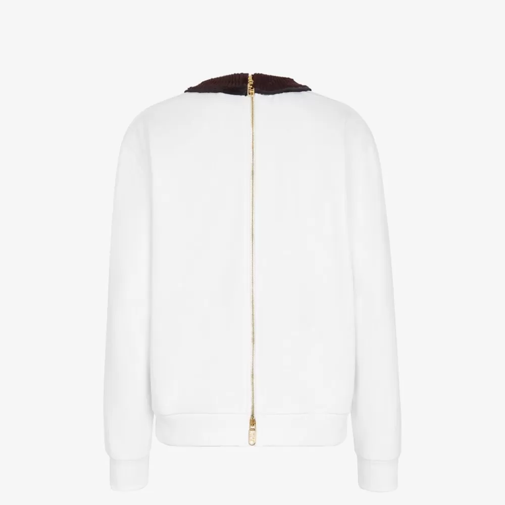 T-Shirt E Felpe>Fendi Felpa In Jersey Bianco E Visone