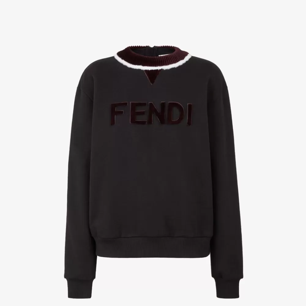 T-Shirt E Felpe>Fendi Felpa In Jersey Nero E Visone