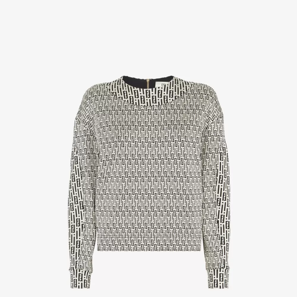 Top E Camicie>Fendi Felpa In Jersey Stampato Bianco E Nero
