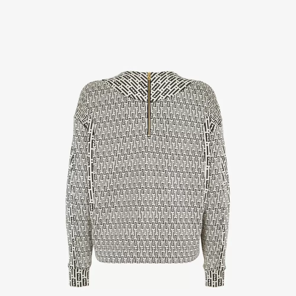 Top E Camicie>Fendi Felpa In Jersey Stampato Bianco E Nero