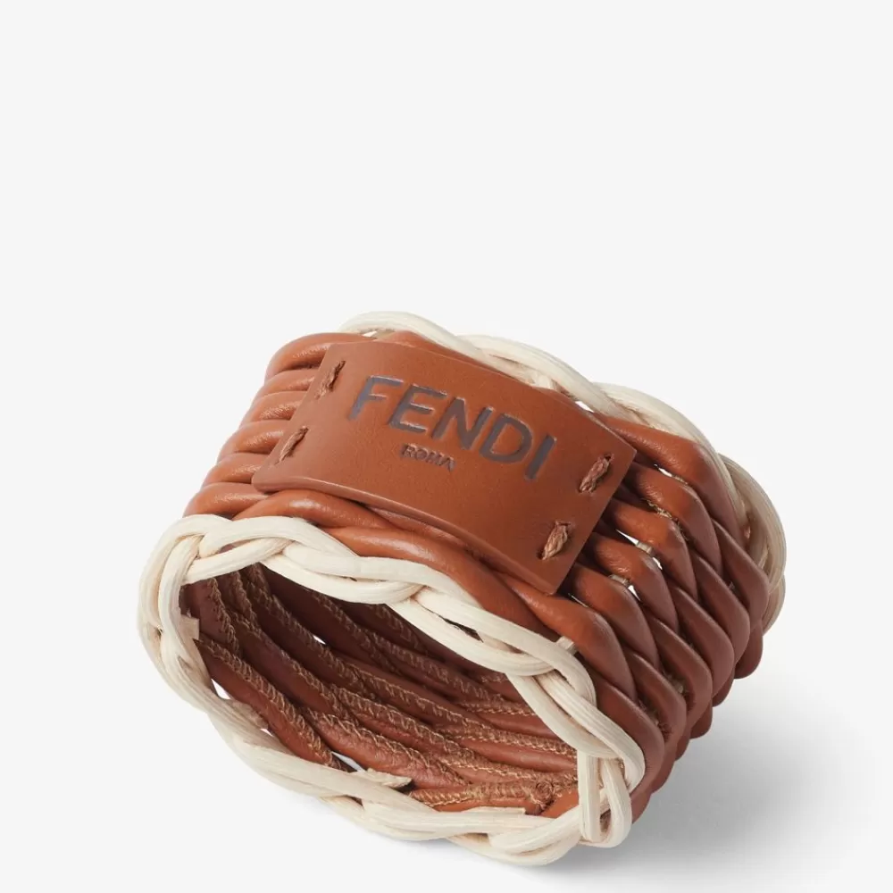 Accessori Per La Tavola>Fendi Ferma Tovagliolo In Pelle Intrecciata Bicolore