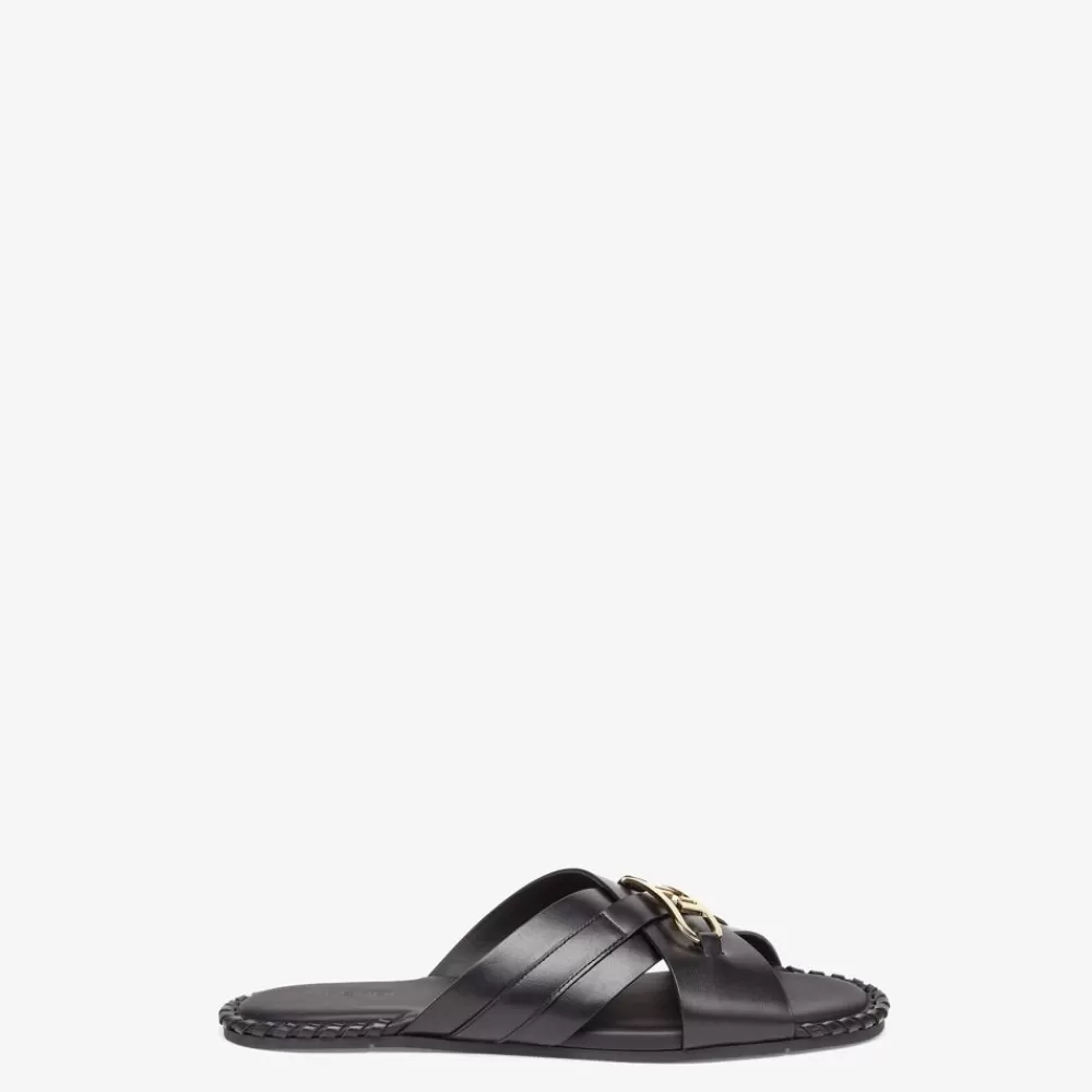 Slides E Sandali>Fendi Fussbet In Pelle Nera