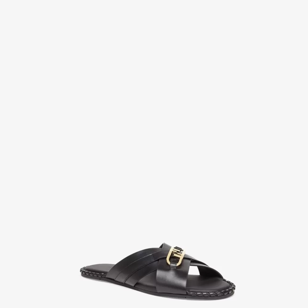 Slides E Sandali>Fendi Fussbet In Pelle Nera