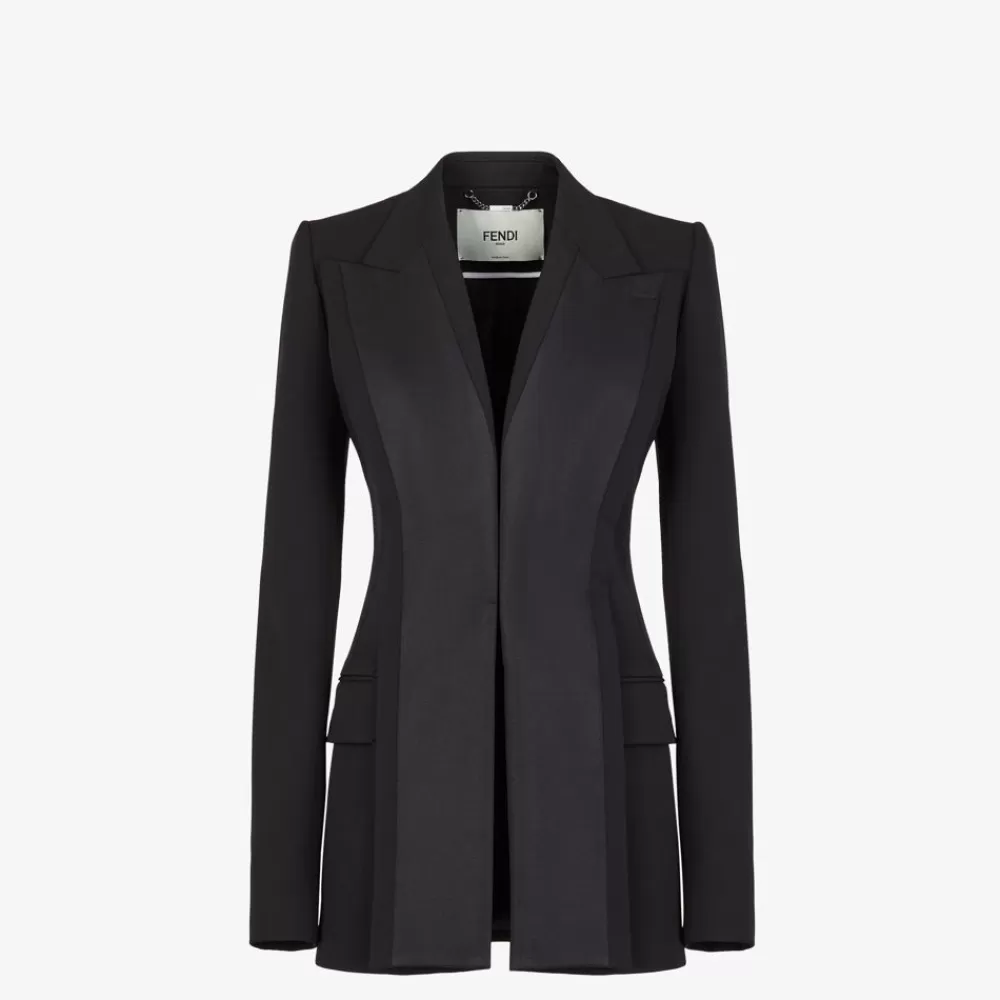 Giacche>Fendi Giacca In Grain De Poudre Nero