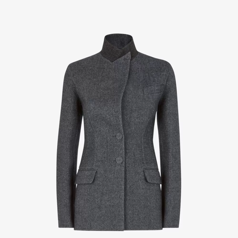 Giacche>Fendi Giacca In Lana Grigio Scuro