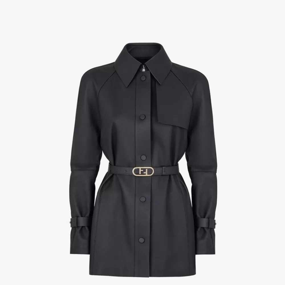 Cappotti E Capispalla>Fendi Giacca In Pelle Cerata Nera
