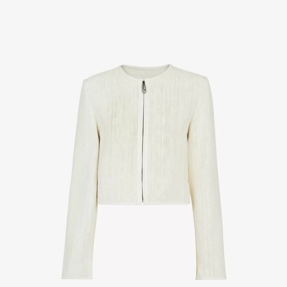 Giacche>Fendi Giacca In Pelle Intrecciata Bianca