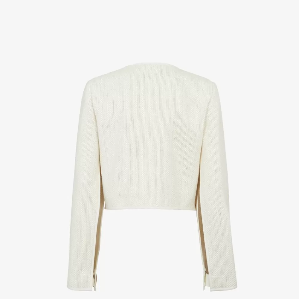 Giacche>Fendi Giacca In Pelle Intrecciata Bianca