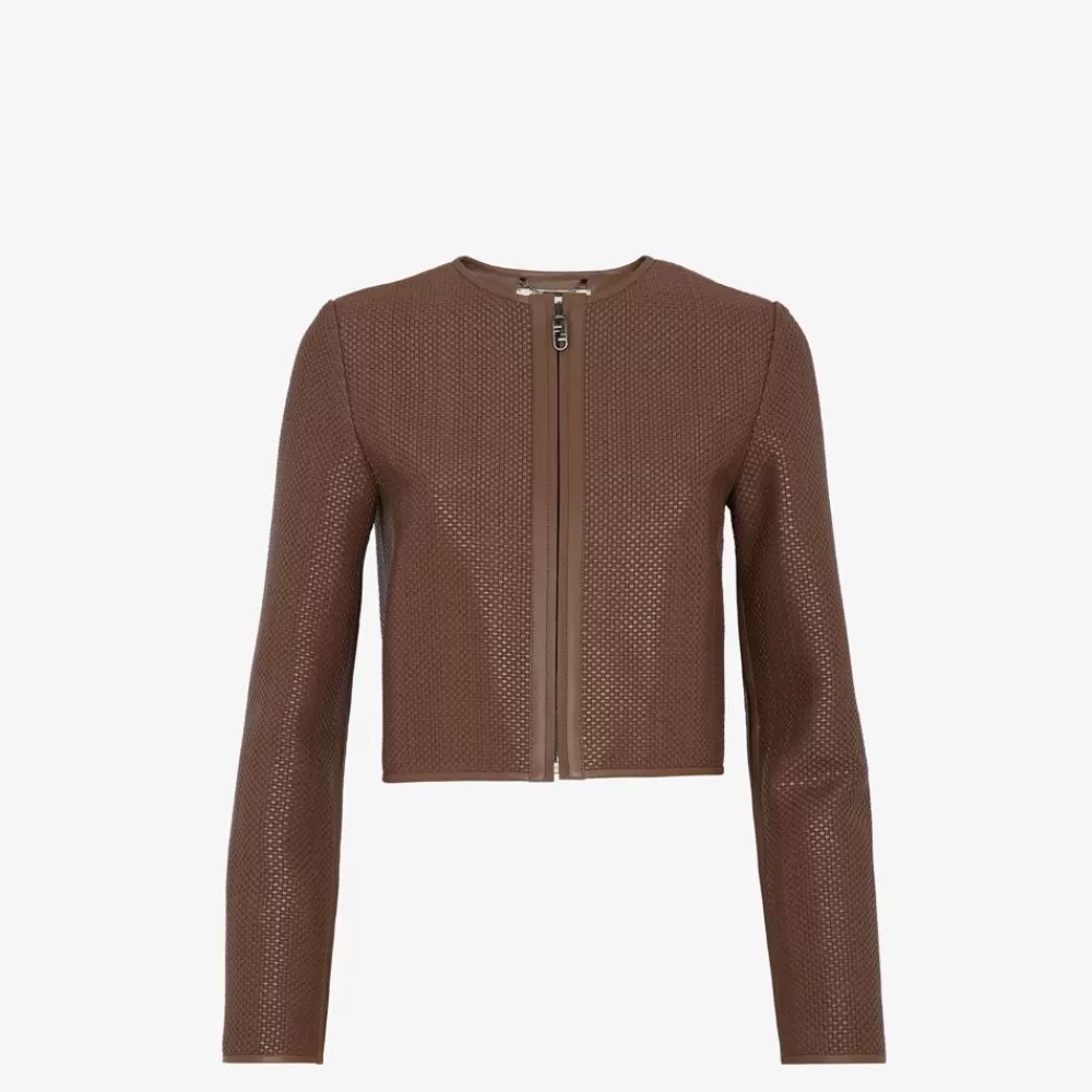 Giacche>Fendi Giacca In Pelle Intrecciata Marrone