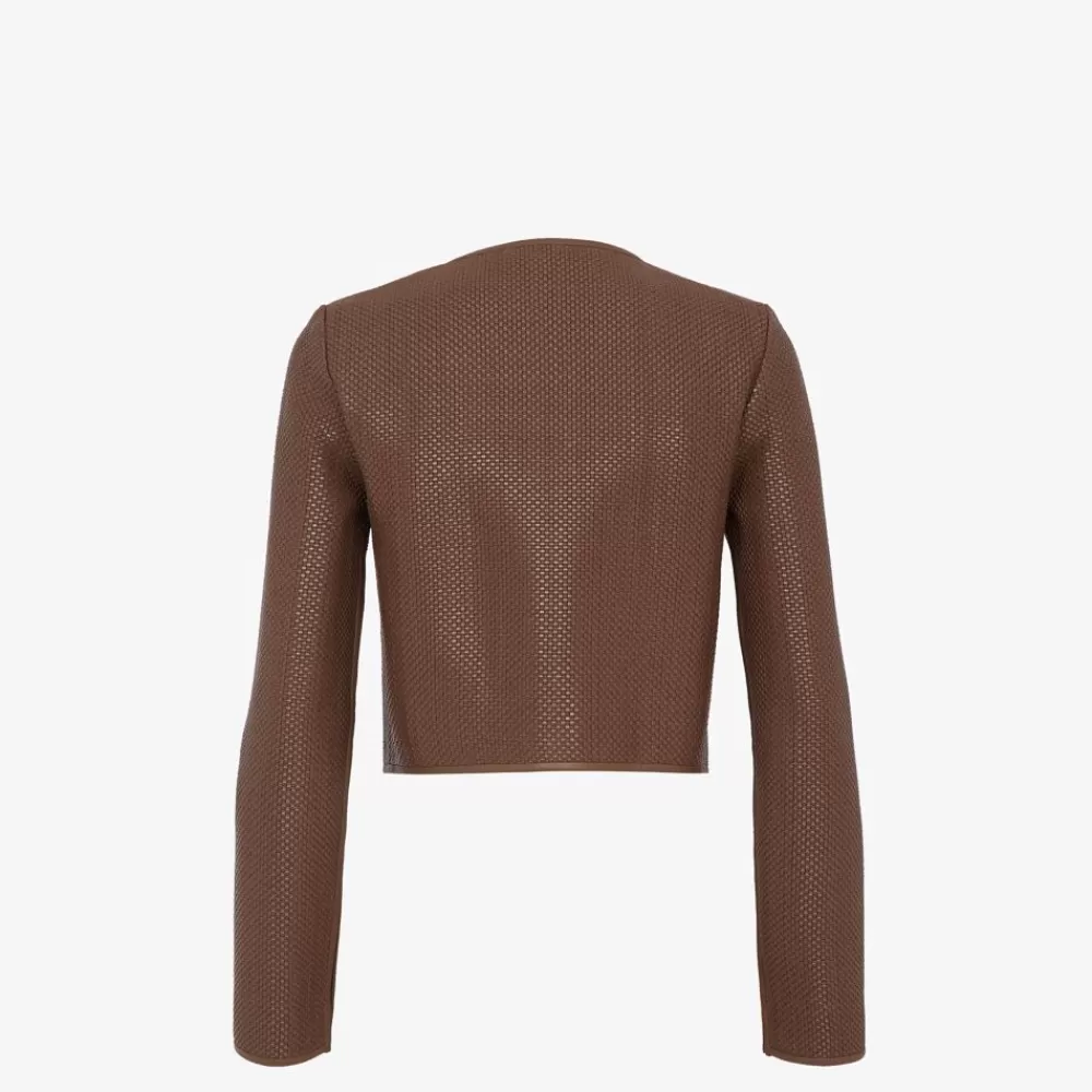 Giacche>Fendi Giacca In Pelle Intrecciata Marrone