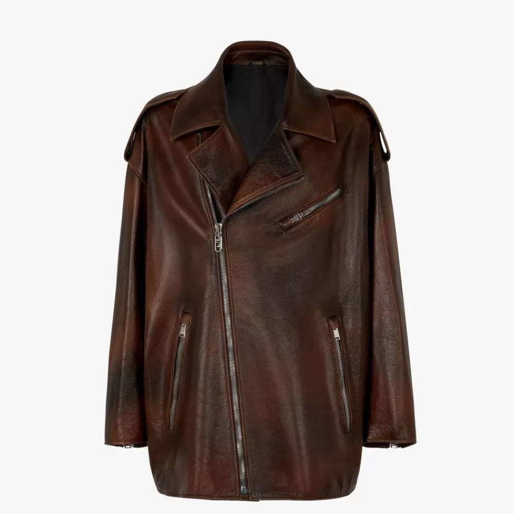 Cappotti E Capispalla>Fendi Giacca In Pelle Marrone