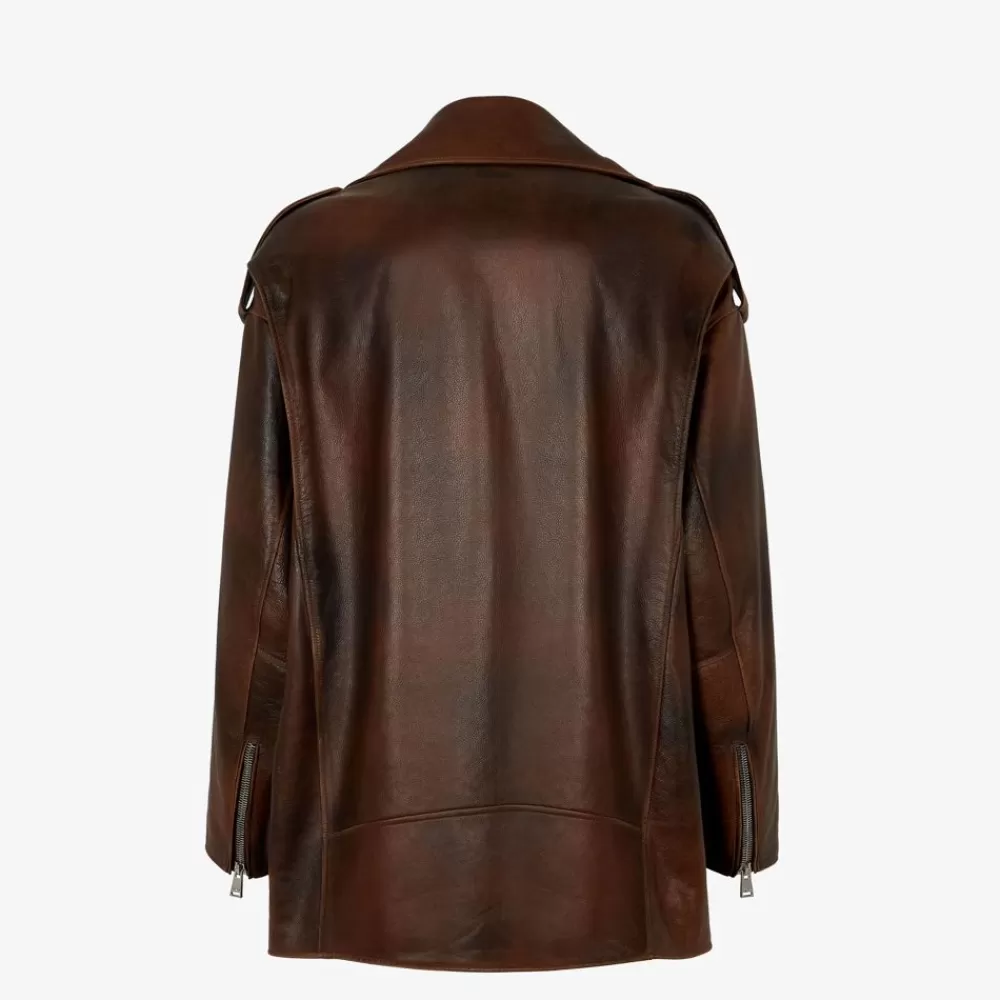 Cappotti E Capispalla>Fendi Giacca In Pelle Marrone