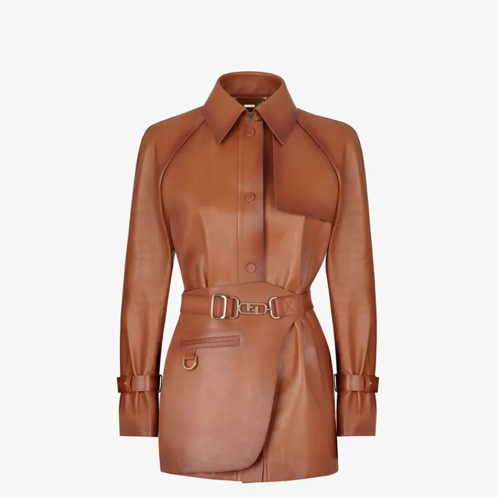 Cappotti E Capispalla>Fendi Giacca In Pelle Sfumata Color Cuoio