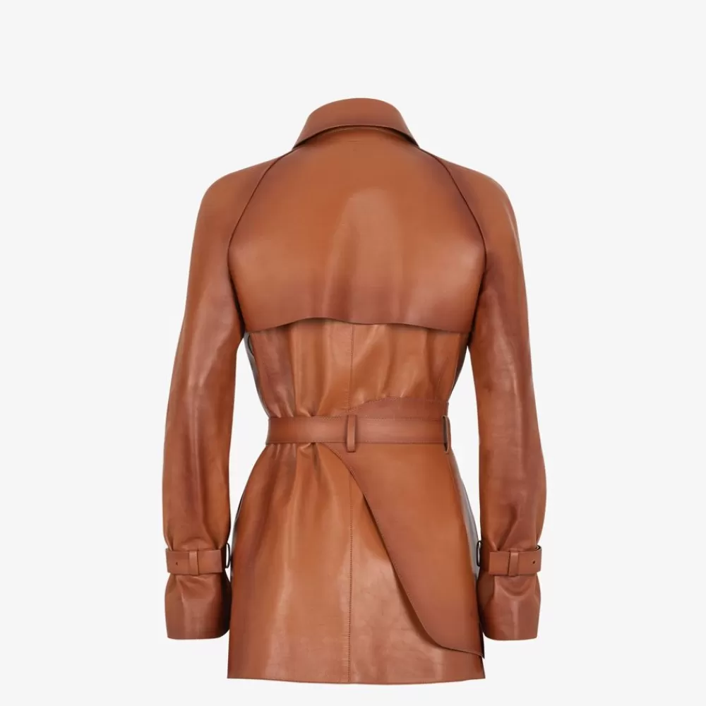 Cappotti E Capispalla>Fendi Giacca In Pelle Sfumata Color Cuoio