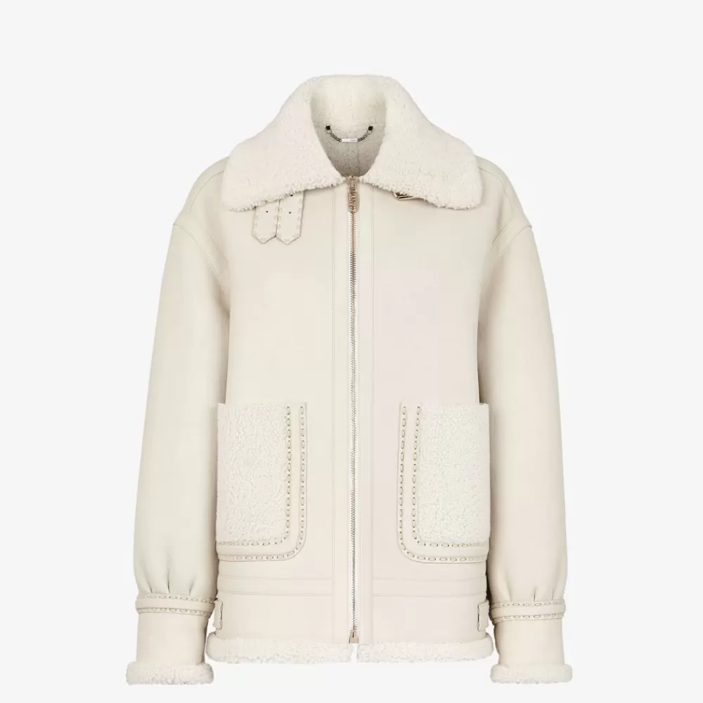 Cappotti E Capispalla>Fendi Giacca In Shearling Bianco