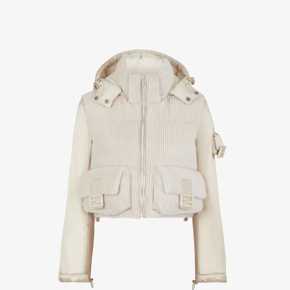 Cappotti E Capispalla>Fendi Giacca In Visone E Nylon Bianco