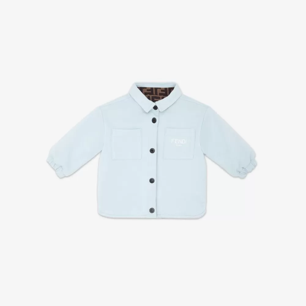 Bambina>Fendi Giacca-Camicia Double Face In Nylon Ff E Felpa Azzurra