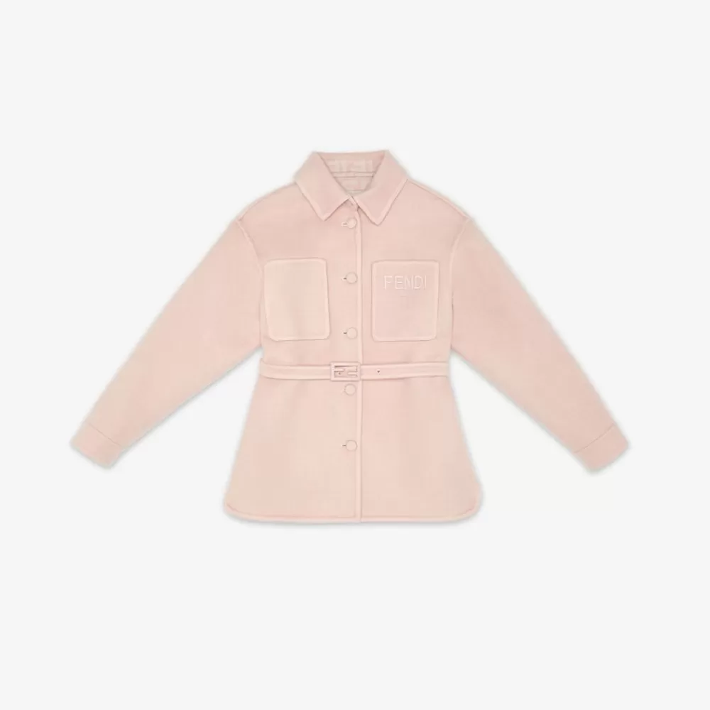 Abbigliamento>Fendi Giacca-Camicia In Tessuto Doppio Rosa E Con Logo Ff Crema E Rosa