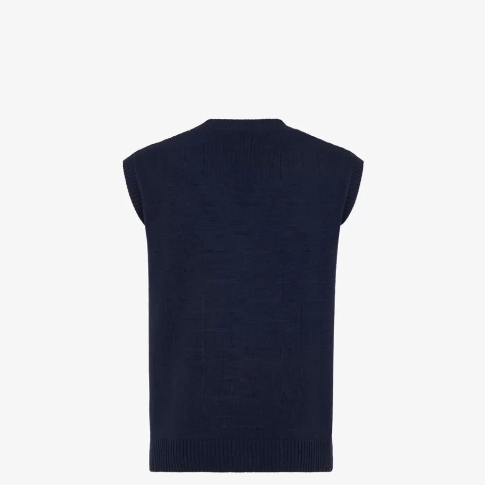 Maglieria>Fendi Gilet Da Golf In Maglia Blu Scuro