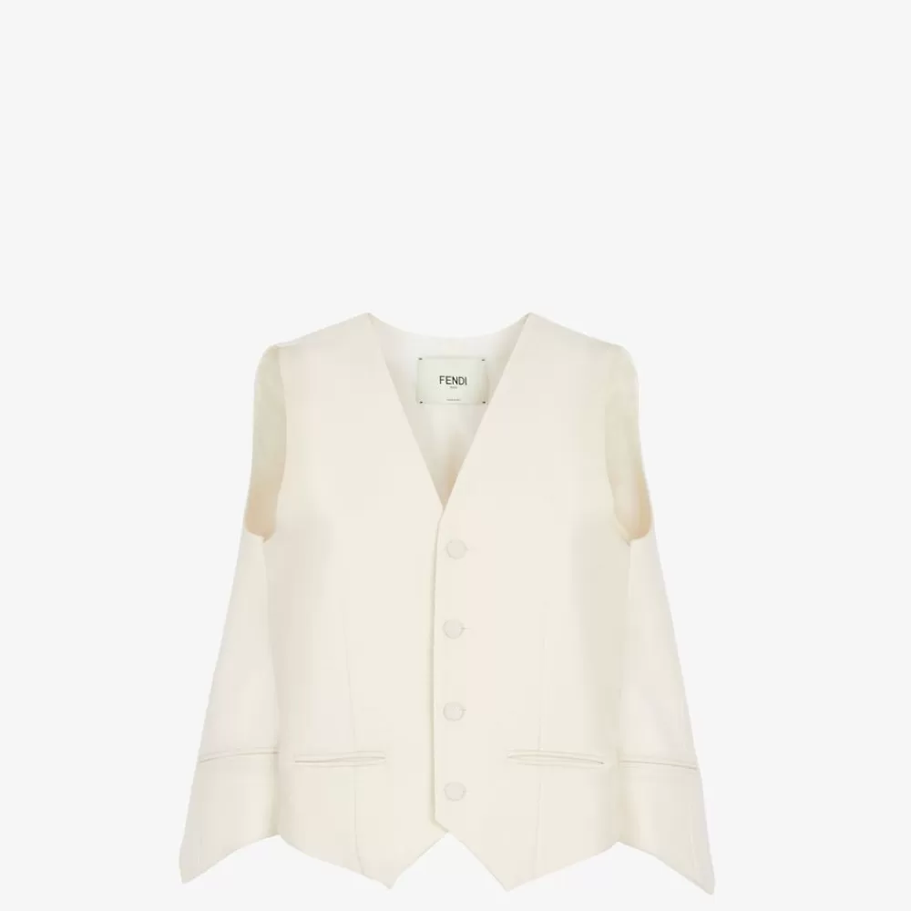 Giacche>Fendi Gilet In Lana Bianca