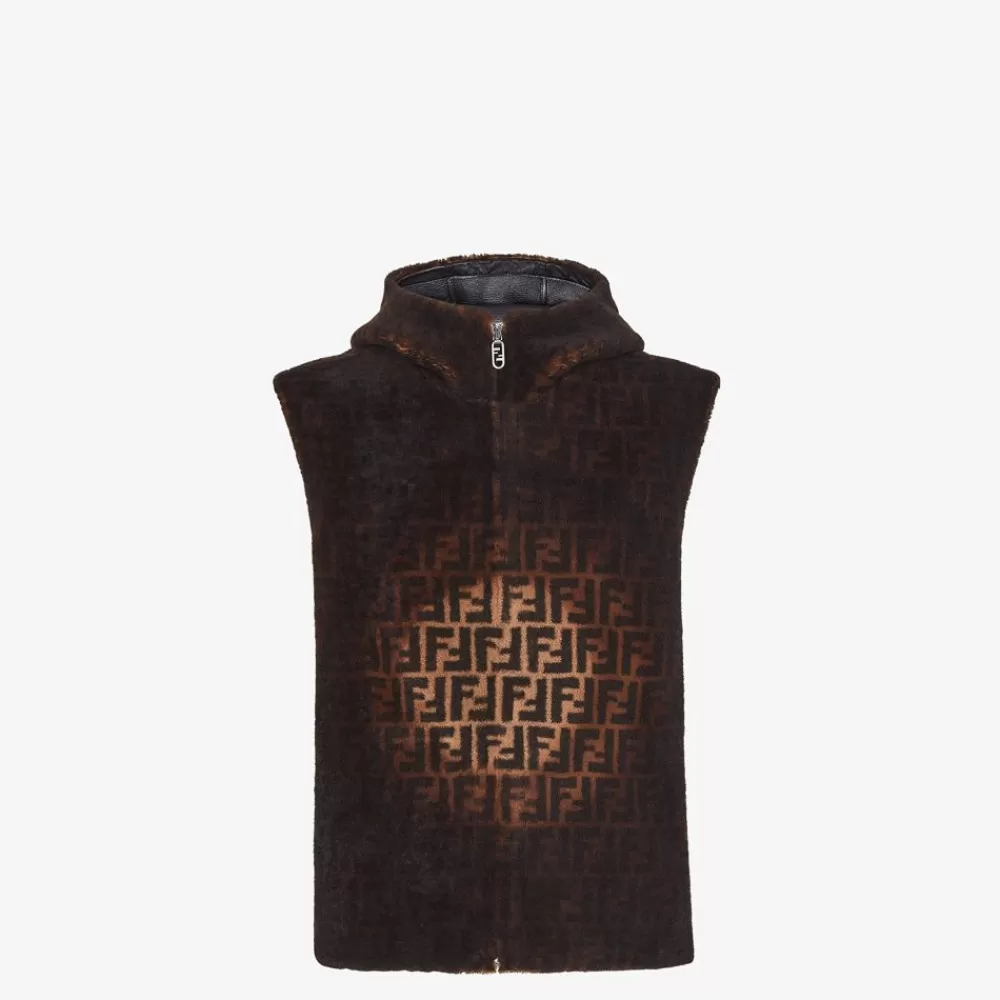 Cappotti E Capispalla>Fendi Gilet In Shearling Ff Marrone