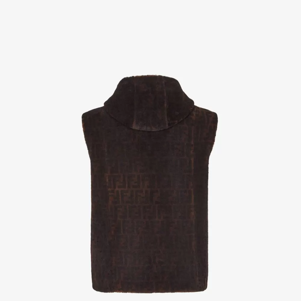 Cappotti E Capispalla>Fendi Gilet In Shearling Ff Marrone