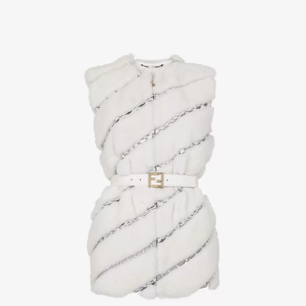 Cappotti E Capispalla>Fendi Gilet In Visone Bianco