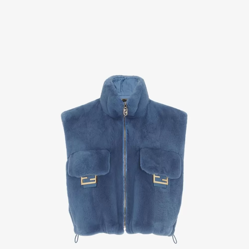 Cappotti E Capispalla>Fendi Gilet In Visone Blu