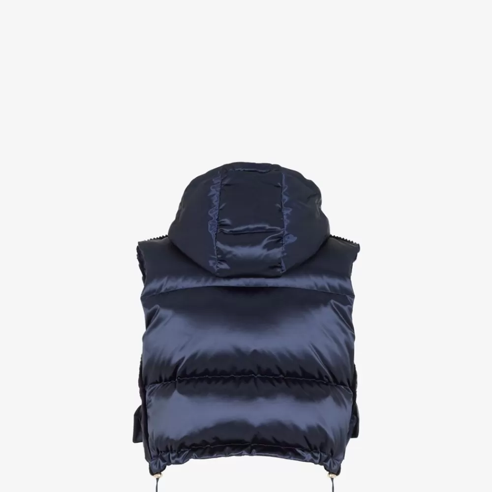 Cappotti E Capispalla>Fendi Gilet In Visone E Nylon Blu