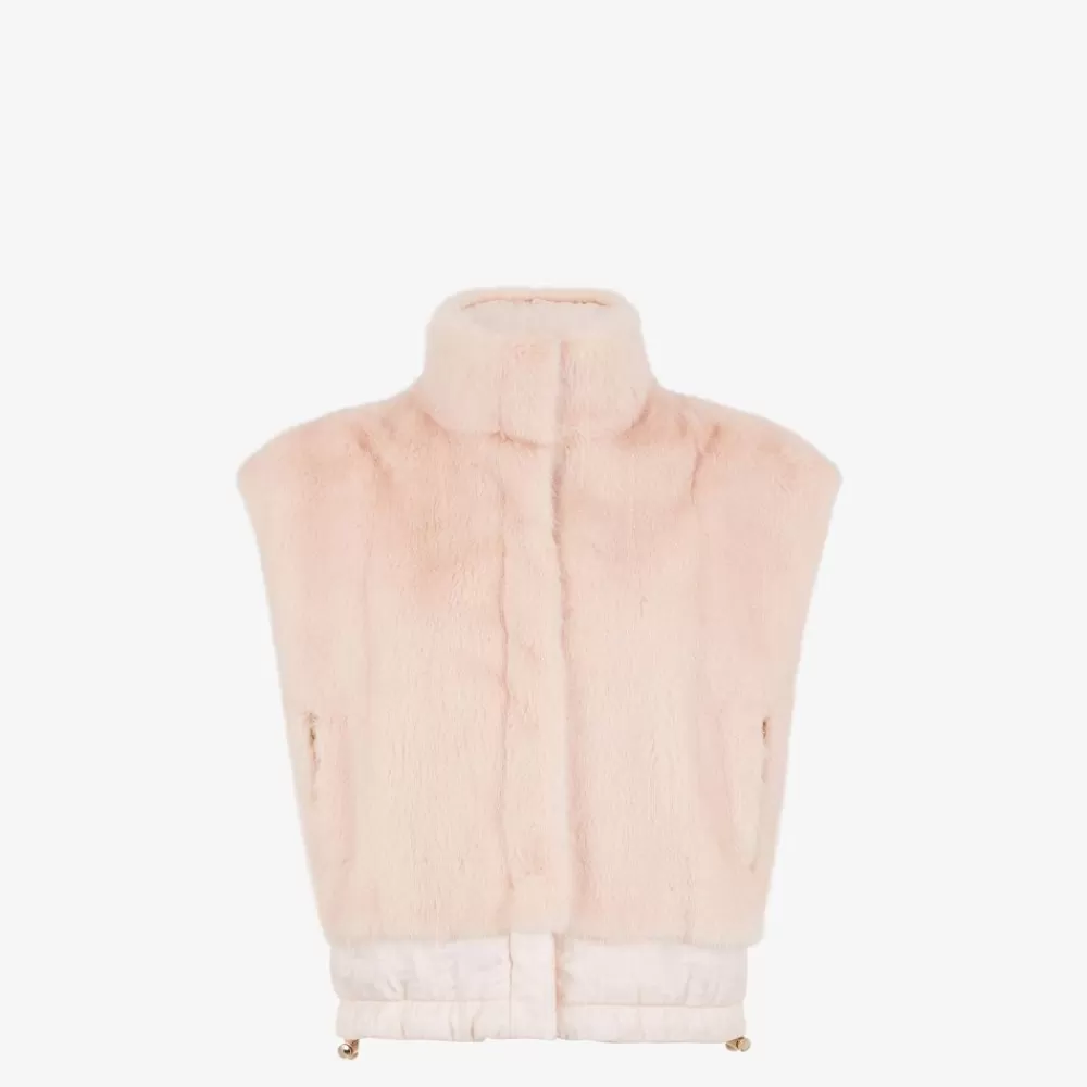 Cappotti E Capispalla>Fendi Gilet In Visone E Nylon Rosa