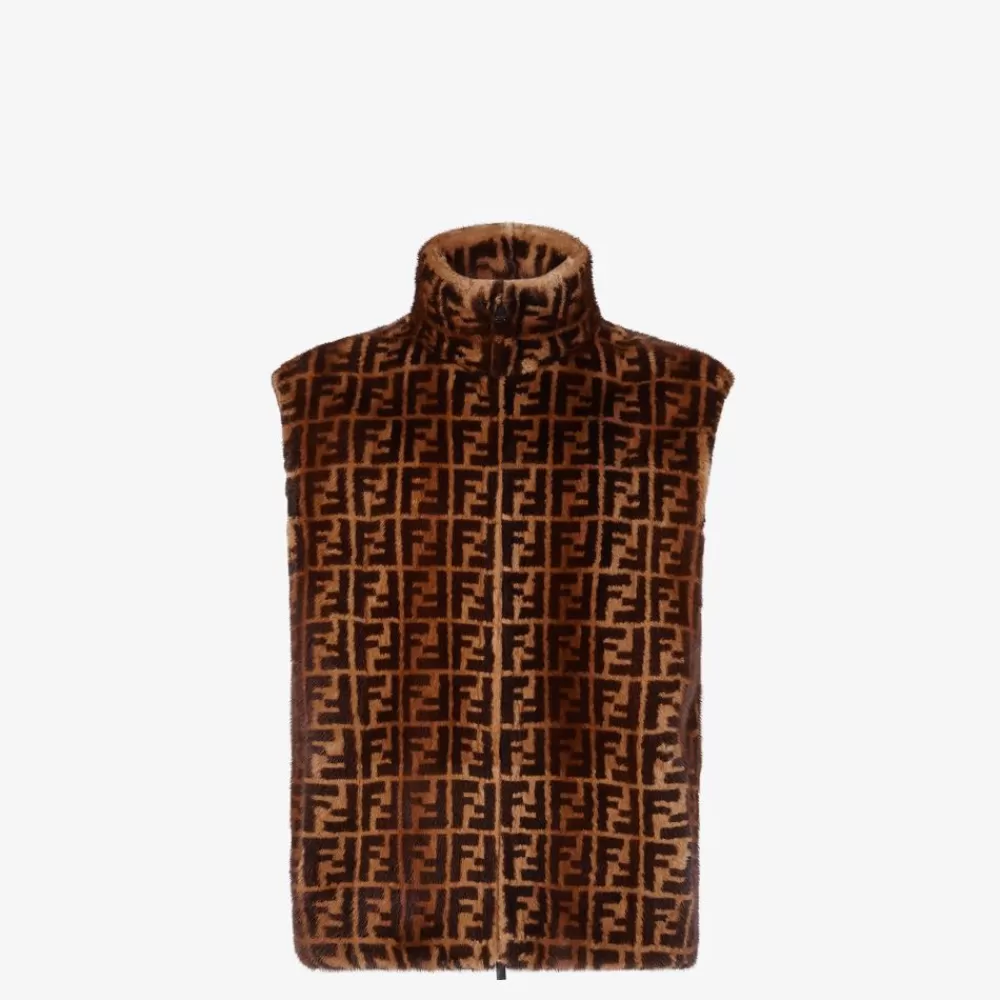 Cappotti E Capispalla>Fendi Gilet In Visone Marrone