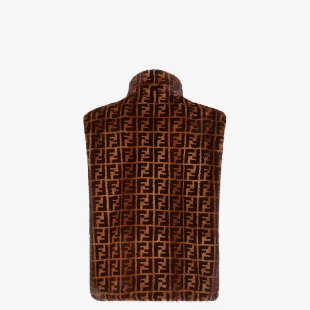 Cappotti E Capispalla>Fendi Gilet In Visone Marrone