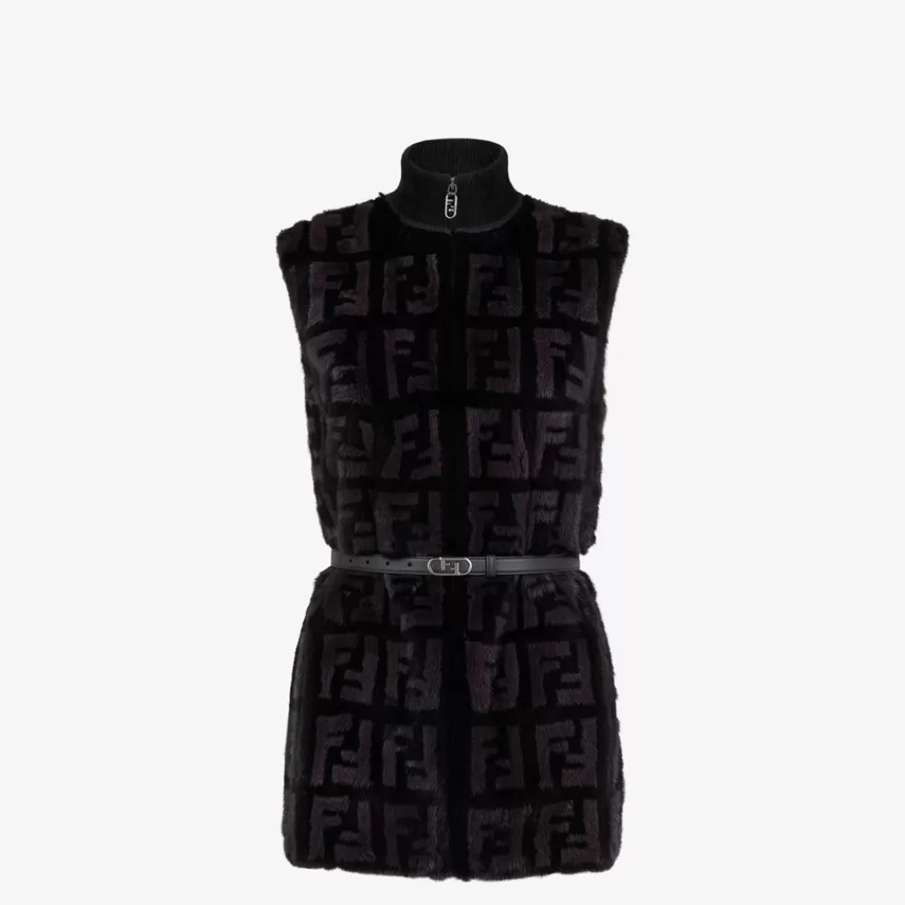 Cappotti E Capispalla>Fendi Gilet In Visone Nero