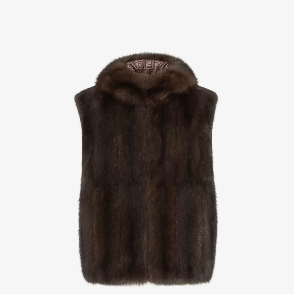 Cappotti E Capispalla>Fendi Gilet In Zibellino Marrone