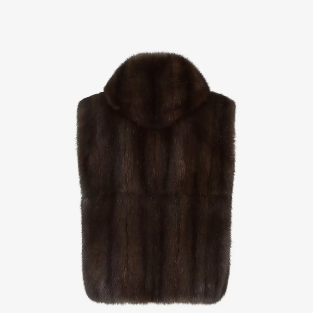 Cappotti E Capispalla>Fendi Gilet In Zibellino Marrone