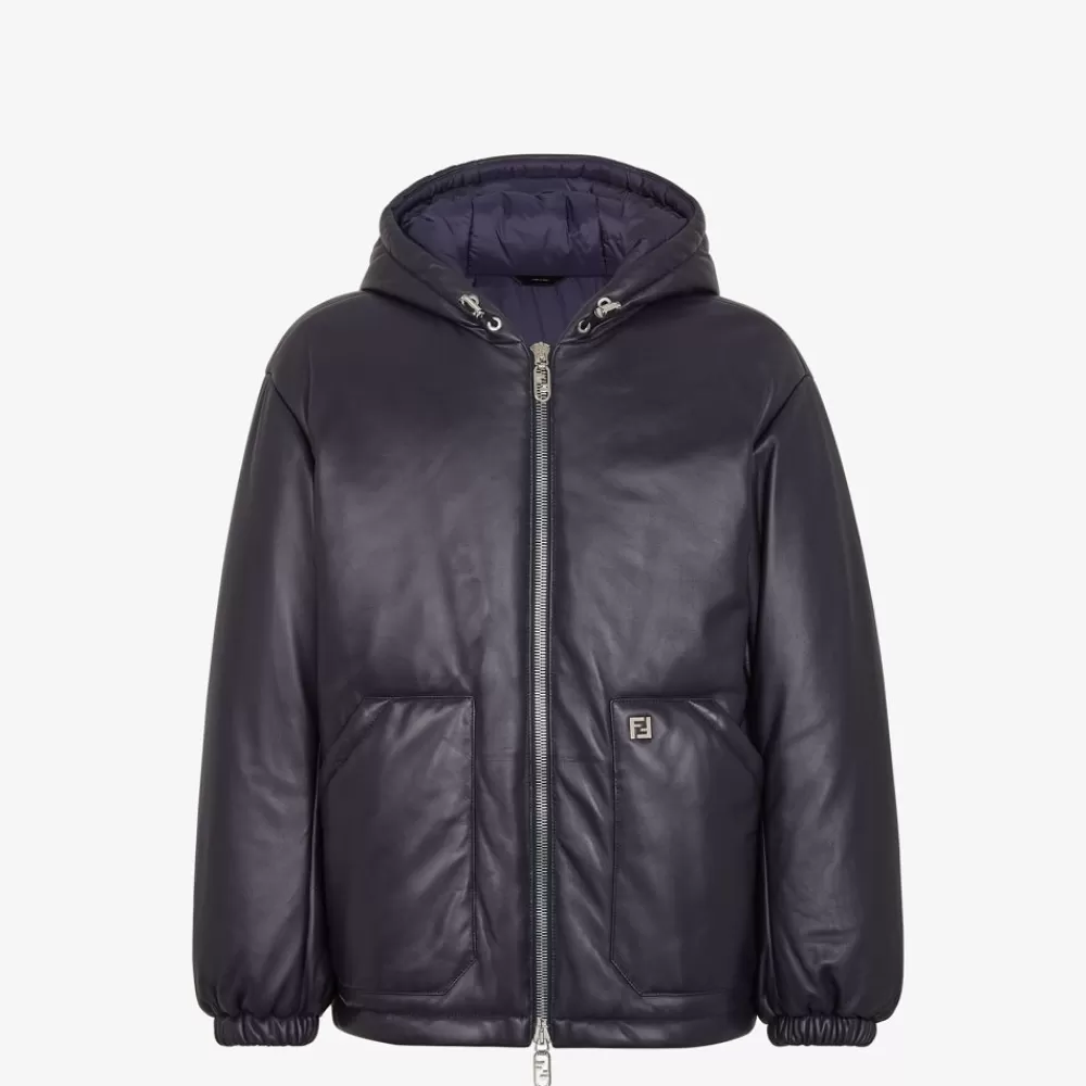 Cappotti E Capispalla>Fendi Giubbotto In Pelle Blu