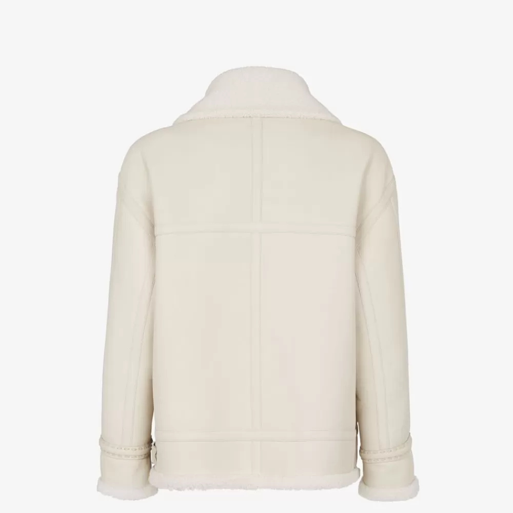Cappotti E Capispalla>Fendi Giubbotto In Shearling Bianco