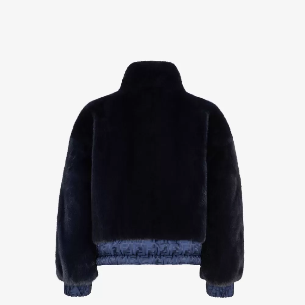 Cappotti E Capispalla>Fendi Giubbotto In Visone E Nylon Blu