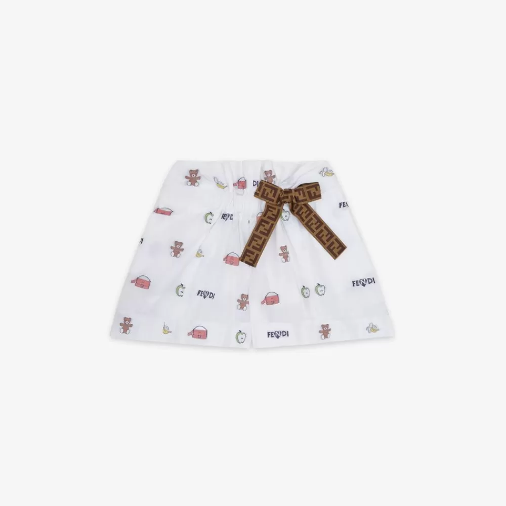 Abbigliamento>Fendi Gonna Junior In Popeline Bianco E Multicolor