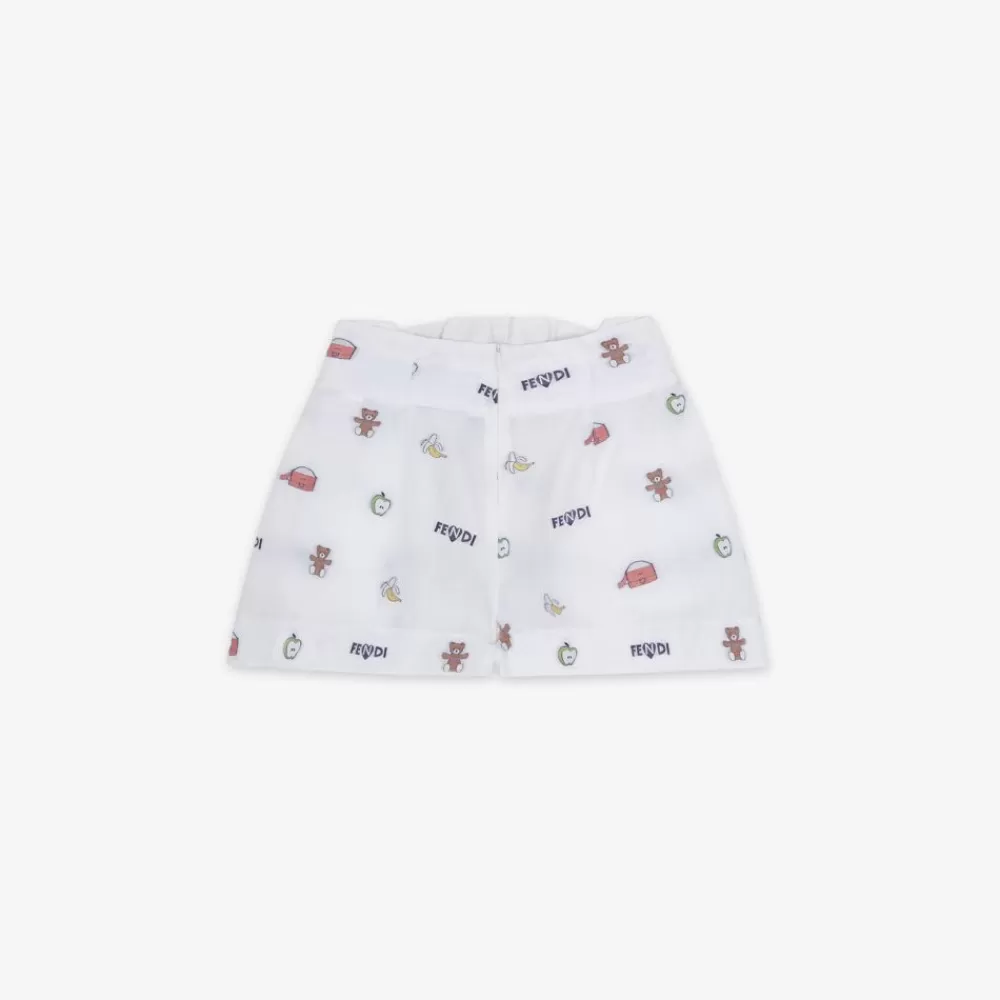 Abbigliamento>Fendi Gonna Junior In Popeline Bianco E Multicolor
