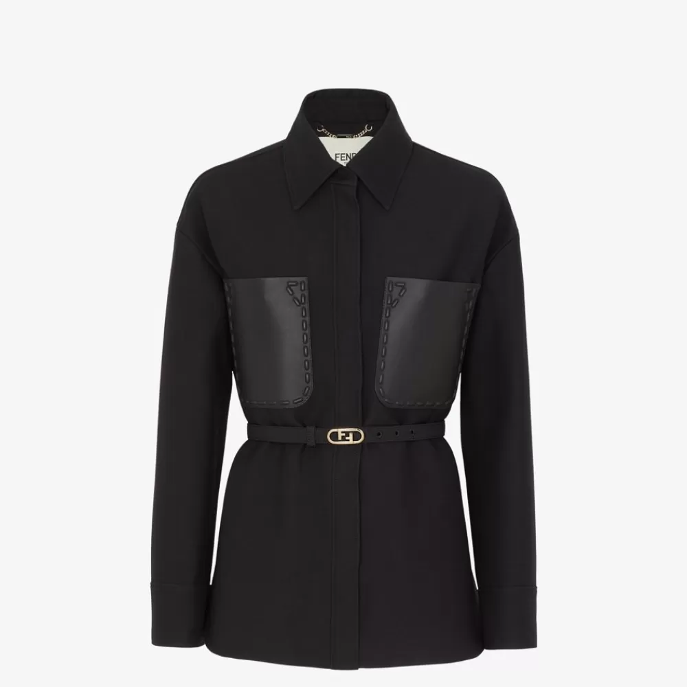 Cappotti E Capispalla>Fendi Go-To In Lana E Seta Nera